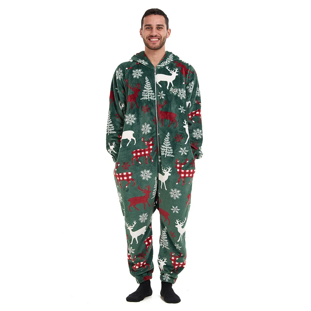 Snuggs Blanket Onesie Green Christmas Deer