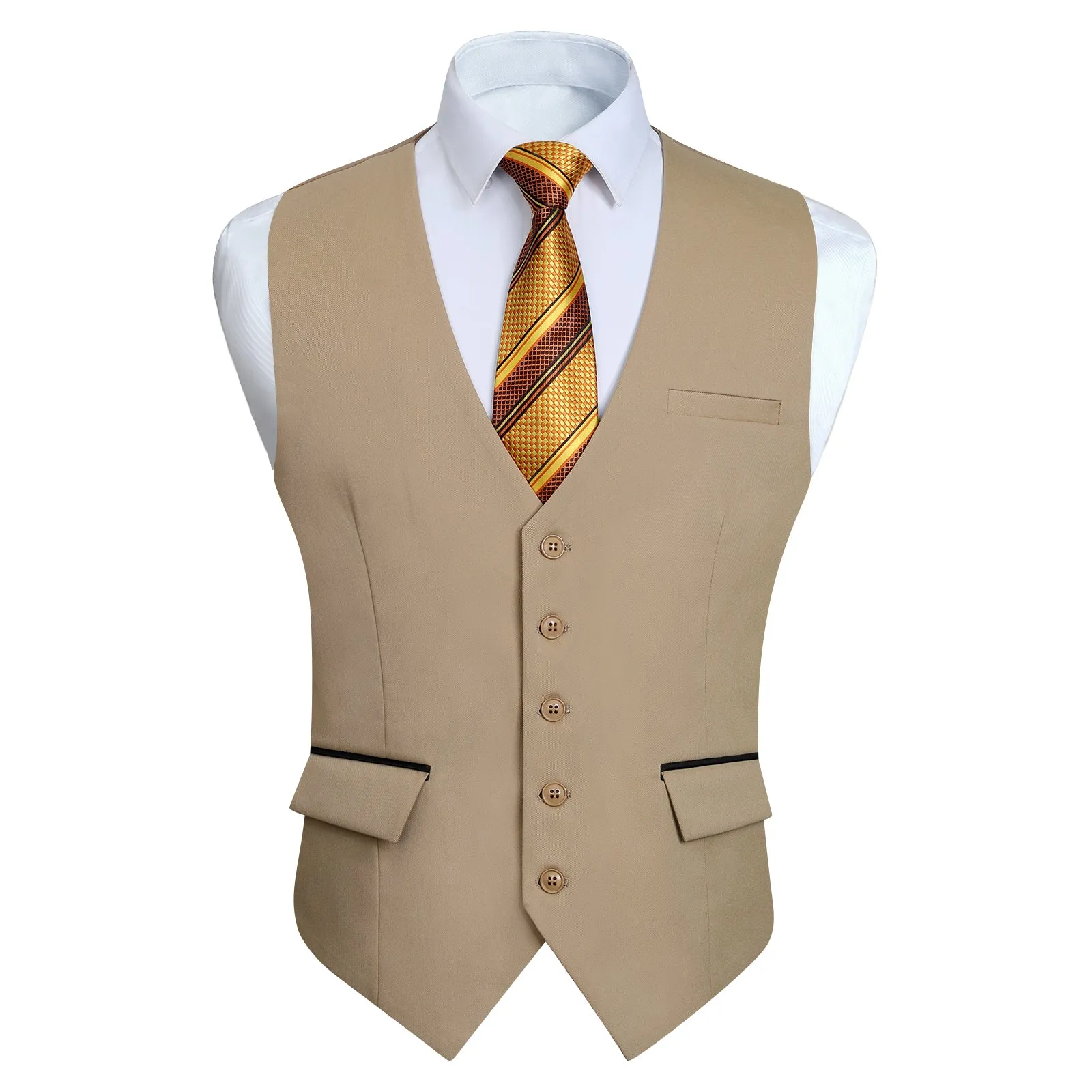 Solid Slim Suit Vest - E-LIGHT KHAKI
