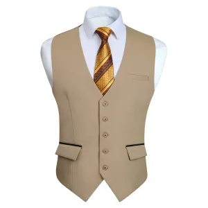 Solid Slim Suit Vest - E-LIGHT KHAKI