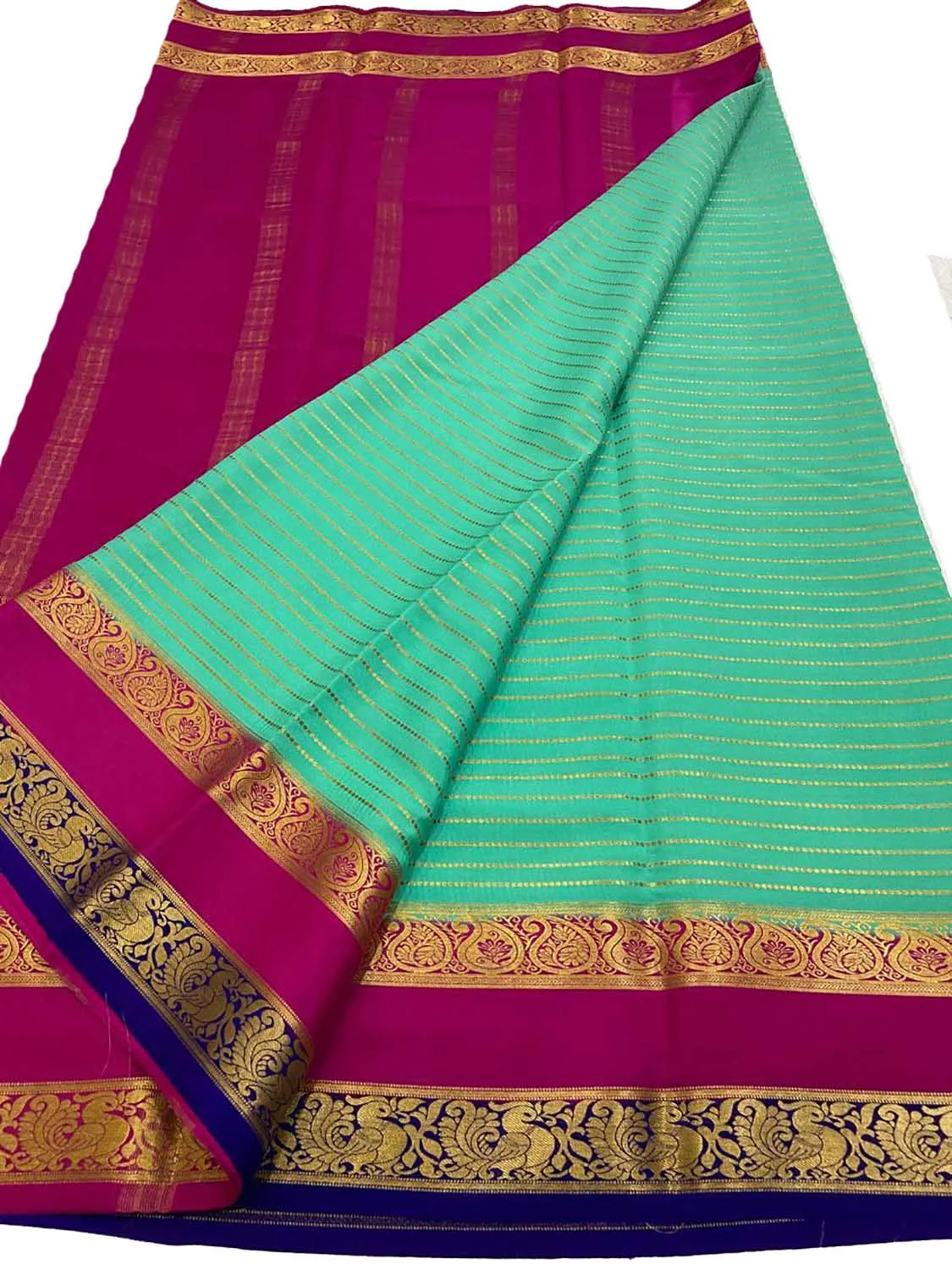Stunning Blue Handloom Mysore Crepe Silk Saree