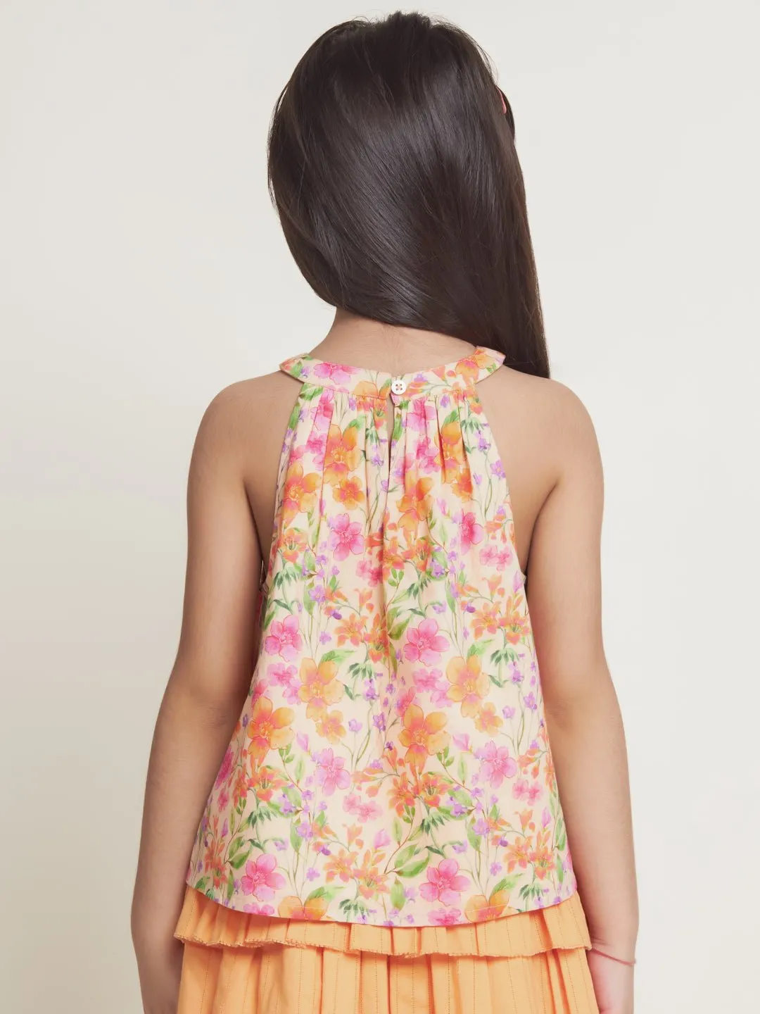 Stylish Floral Printed Top Paired With Skirt