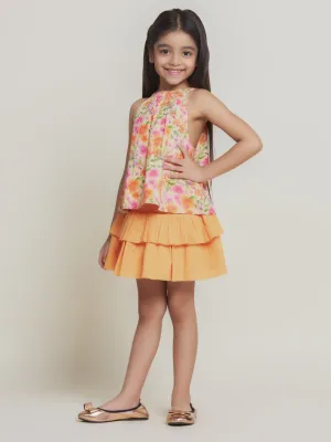 Stylish Floral Printed Top Paired With Skirt