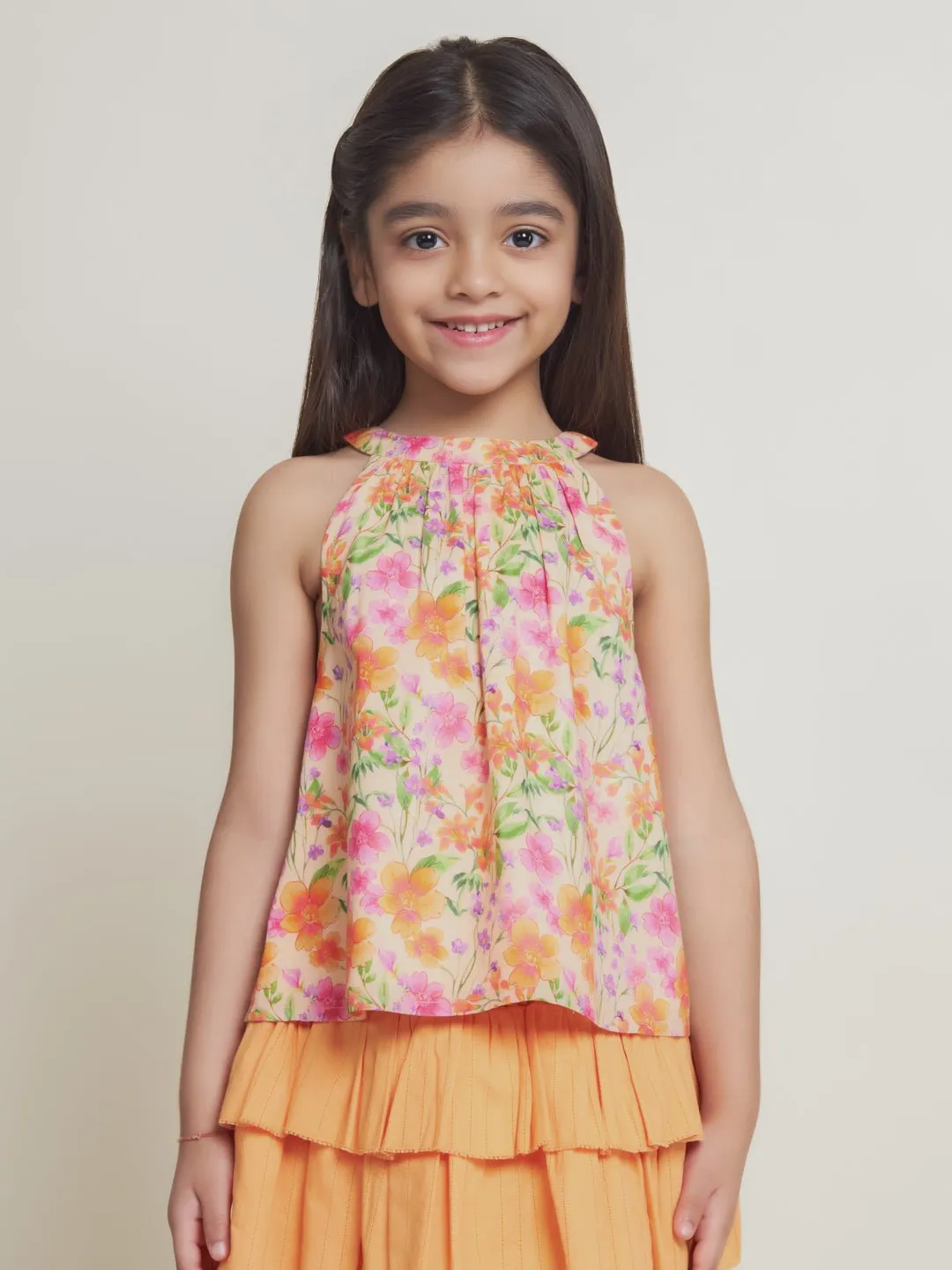 Stylish Floral Printed Top Paired With Skirt