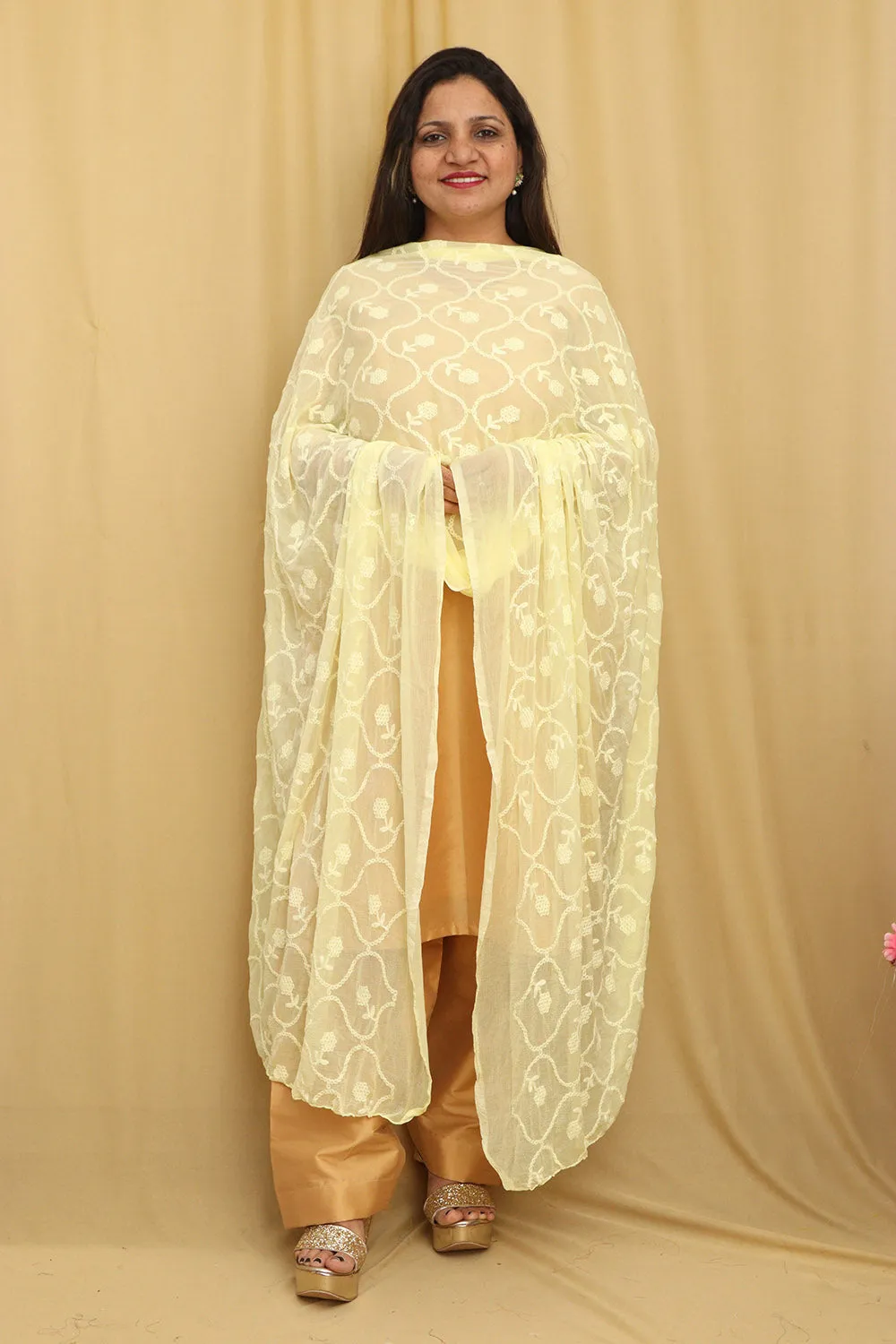 Stylish Yellow Embroidered Georgette Dupatta
