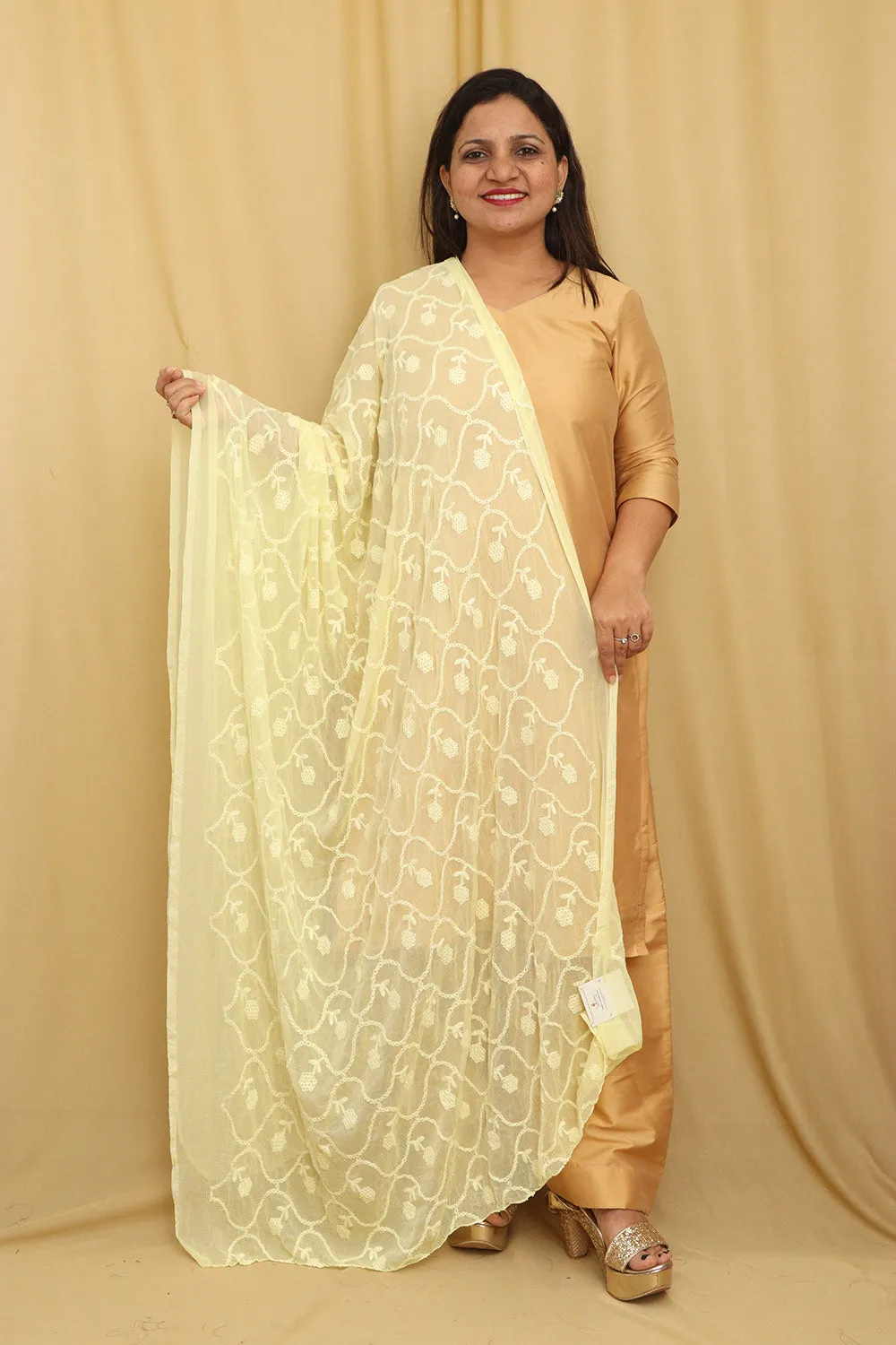 Stylish Yellow Embroidered Georgette Dupatta