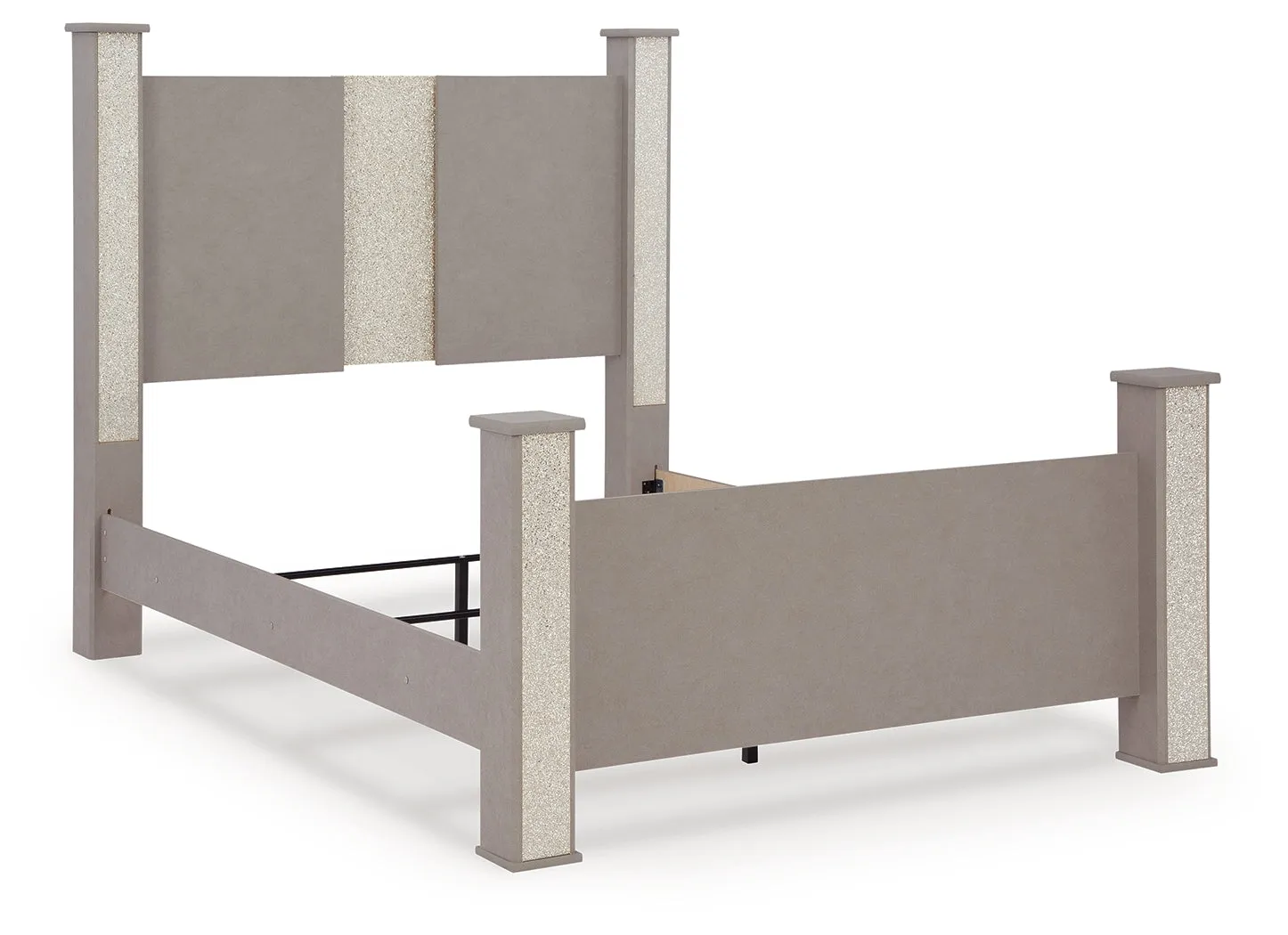 Surancha Queen Poster Bed with Mirrored Dresser and 2 Nightstands in Gray
