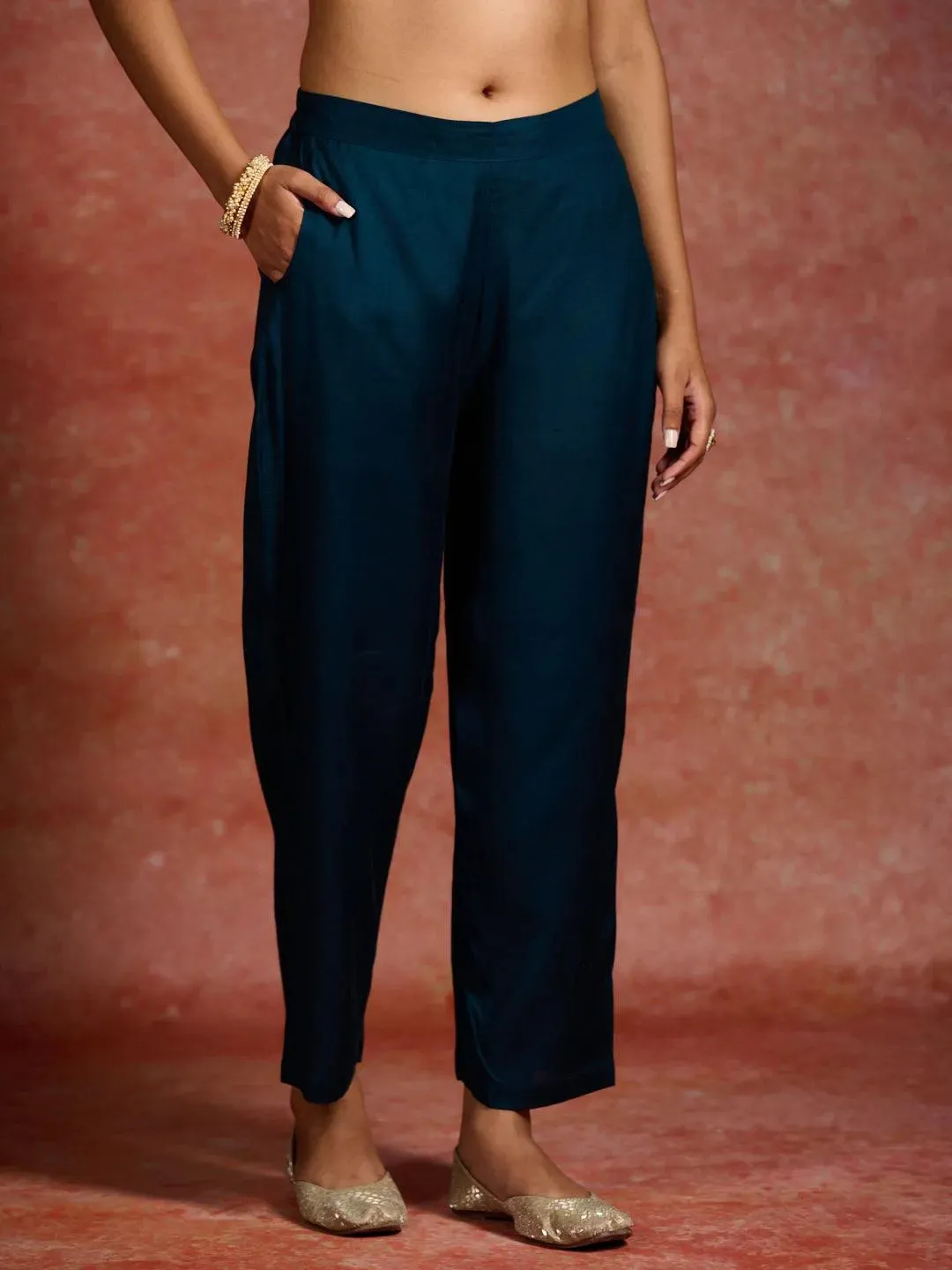 Teal Woven Design Silk Straight Suit With Dupatta