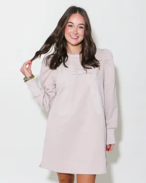 Textured Bow Embroidery Dress in Beige