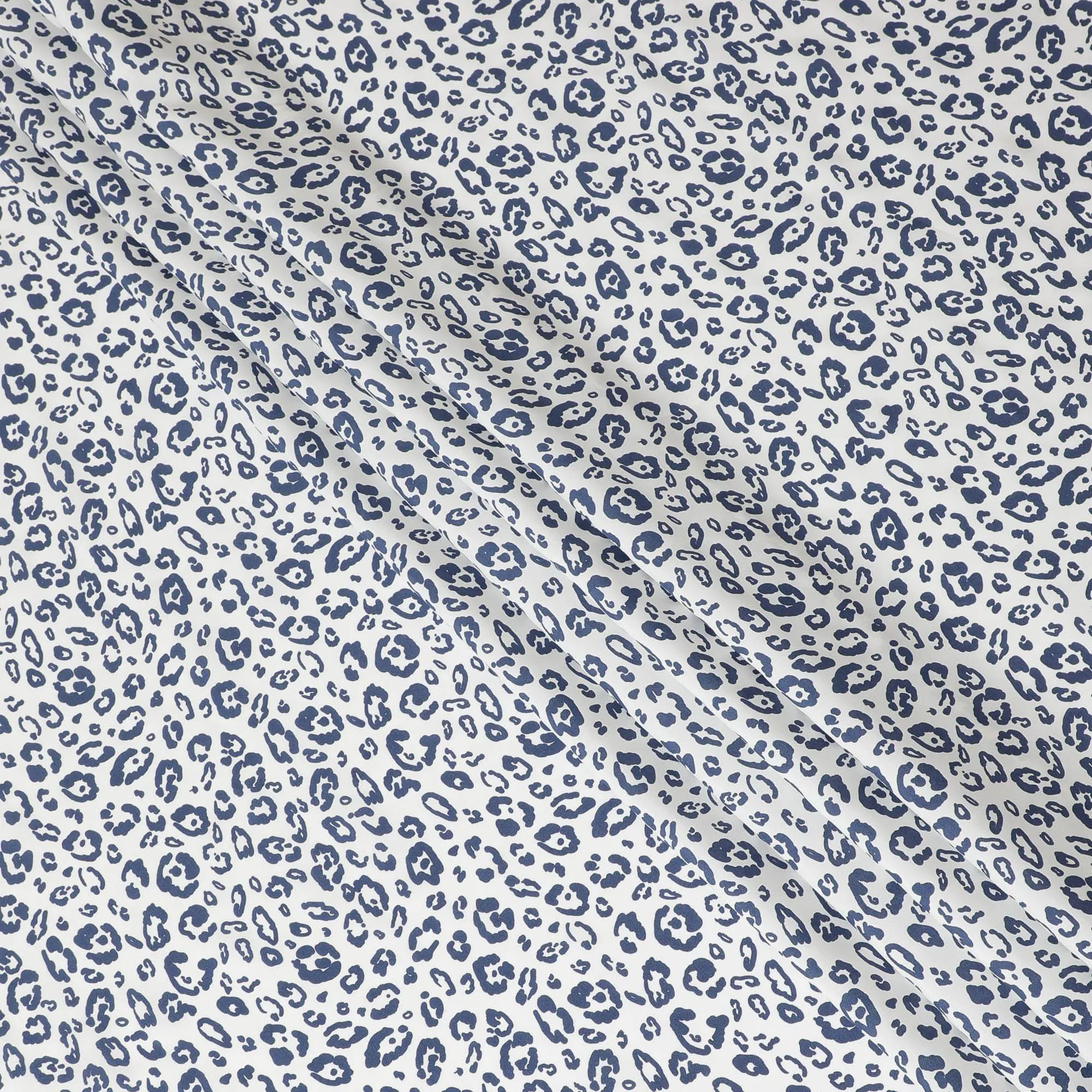 White premium pure linen fabric with blue print in fancy design-D13965