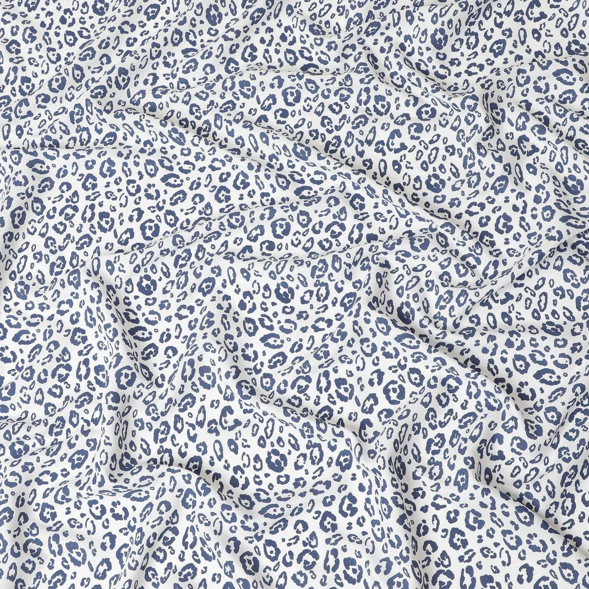 White premium pure linen fabric with blue print in fancy design-D13965
