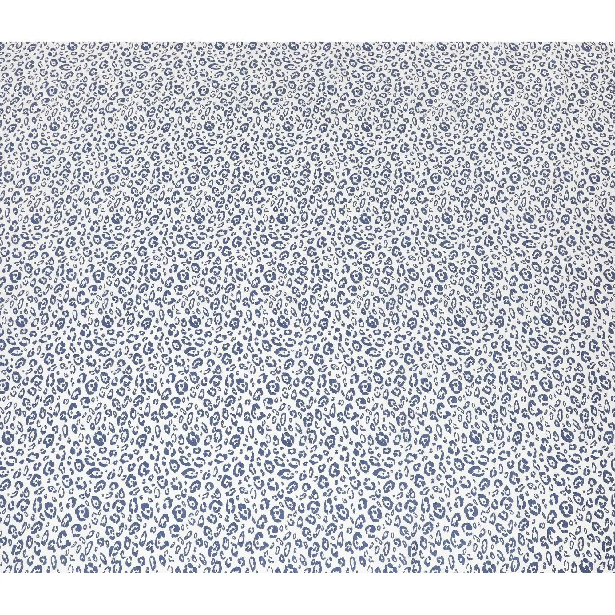 White premium pure linen fabric with blue print in fancy design-D13965