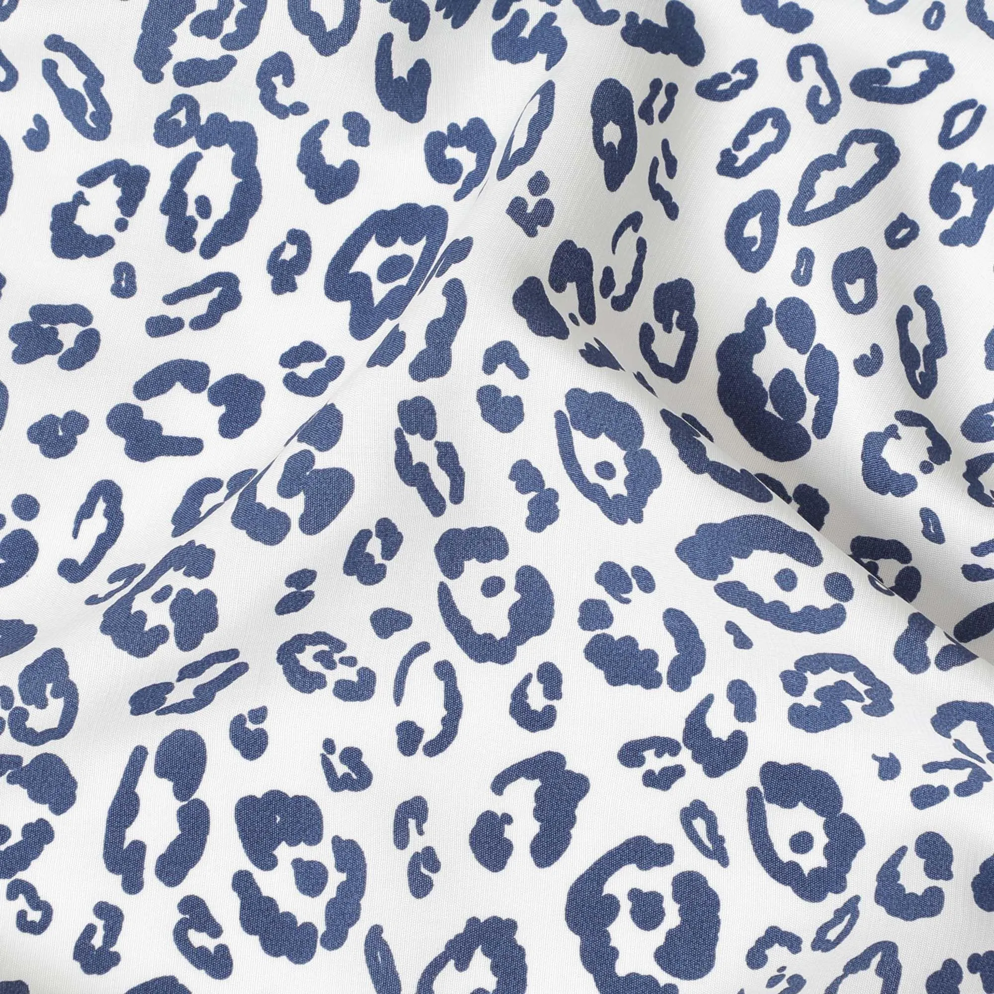 White premium pure linen fabric with blue print in fancy design-D13965