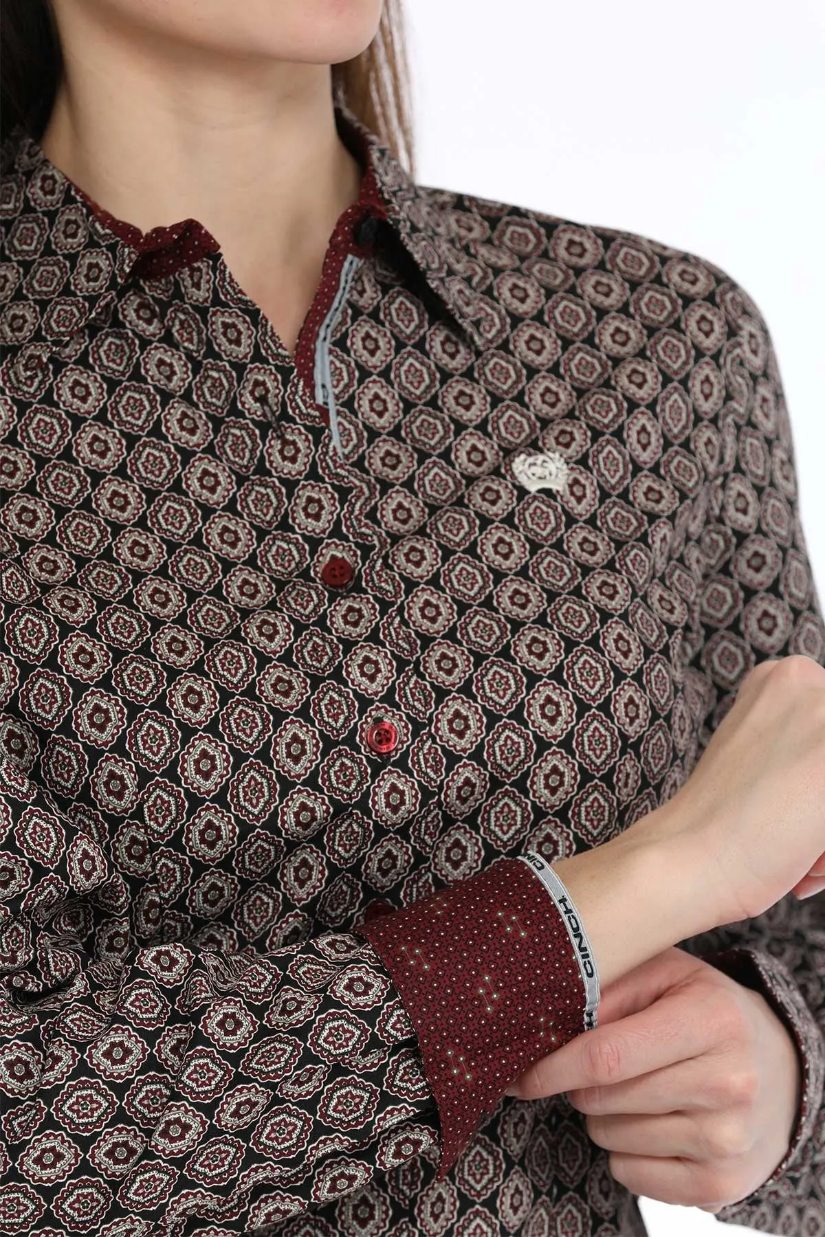 Women's Medallion Print Button-Down Western Shirt - Black - (MSW9165062)