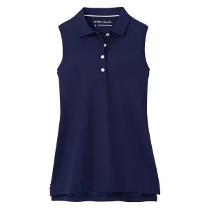 Womens Sleeveless Banded Button Polo Navy - 2024