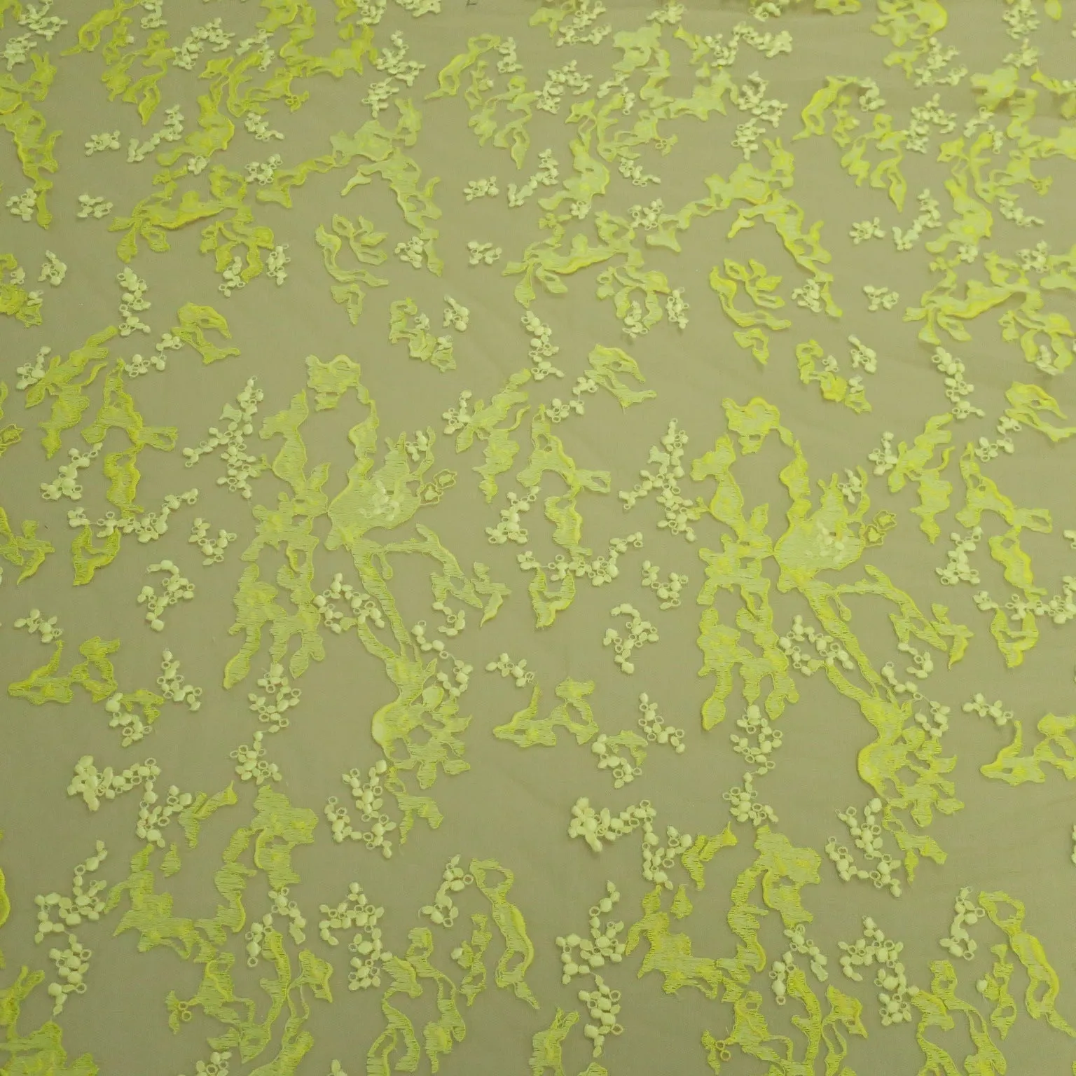 Yellow Abstract Embroidered Tulle Fabric