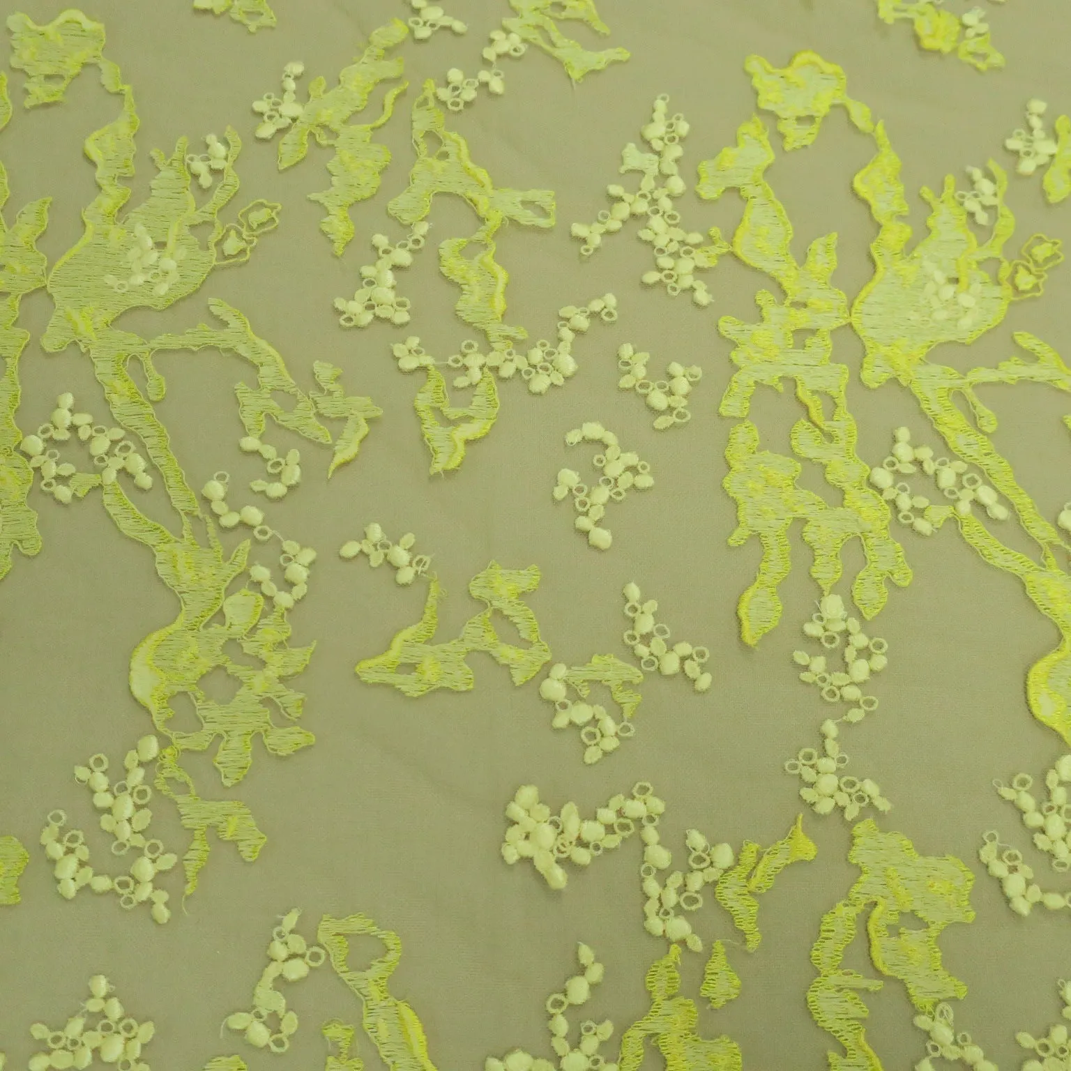 Yellow Abstract Embroidered Tulle Fabric