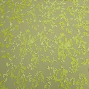 Yellow Abstract Embroidered Tulle Fabric