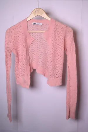 Zara Soft Pink Knitted Cropped Cardigan